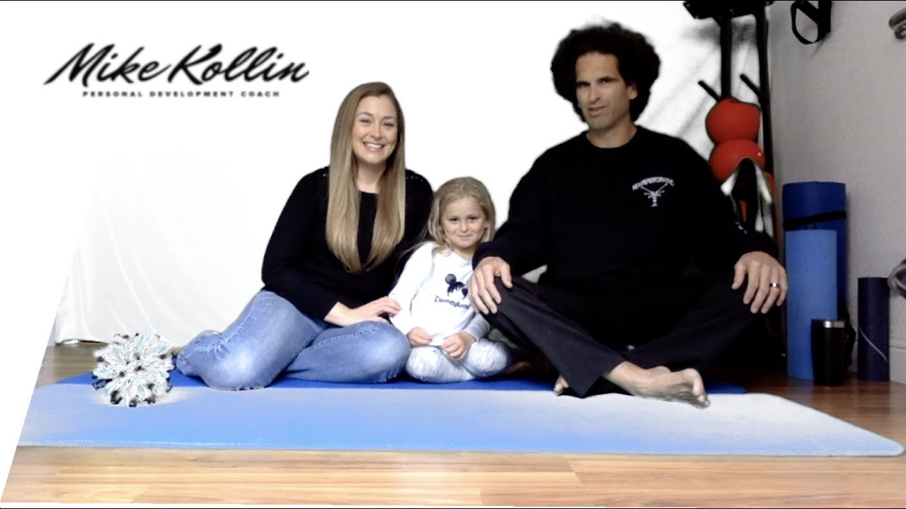 Load video: Happy Family All together Smiling | Rick wearing all black sweats with puffy black hair, cute daughter 5 years old and wife with blond hair | Energy Healing | Mike Kollin Energy Healer, Heals Ricks Back and spinal injuries!