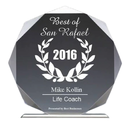 Best of San Rafael 2016 Life Coaching Award for Mike Kollin | Crystal see through glass round octagon type award.