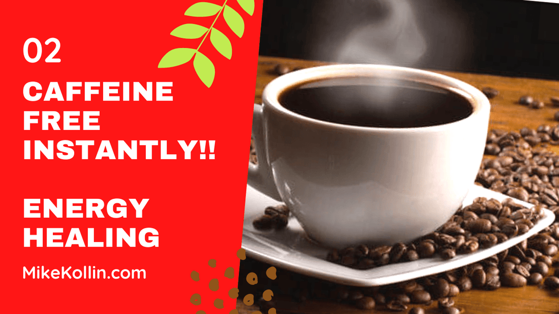 Adam Breaks Caffeine Addiction Instantly | Energy Healing with Mike Kollin | White Coffee Cup filled with Dark Brown Coffee on a white square tray with Coffee beans on it and on the table.