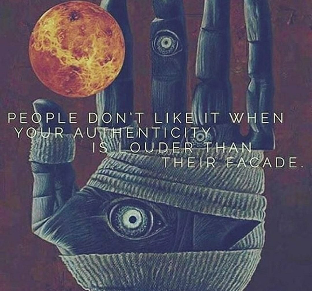 Why do Narcissist Hate Authentic People | Mummy hand wrapped in gauze with an eye in the palm and middle finger writing says: People don't like it when your authenticity is louder than their facade