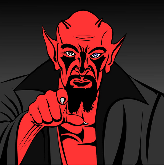 Here's how You Overcome Narcissist Abuse | Fight Back Hard!! | Image of Red Devil in black and Red with Black Cloak on pointing his sharp fingernail at you! Showing red chest...