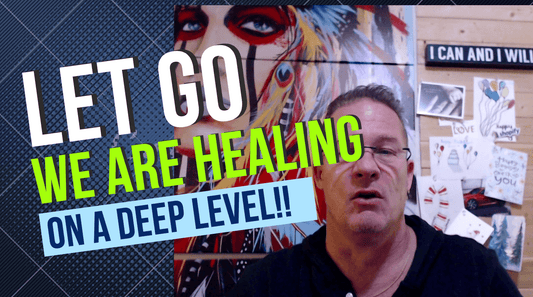 Let Go We are Healing | Energy Healing Energy Healer Mike Kollin | Wearing black T Shirt, Nice Tan, Clean cut guy with Large Tall Image of American Indian Woman wearing Chieftains Headdress 