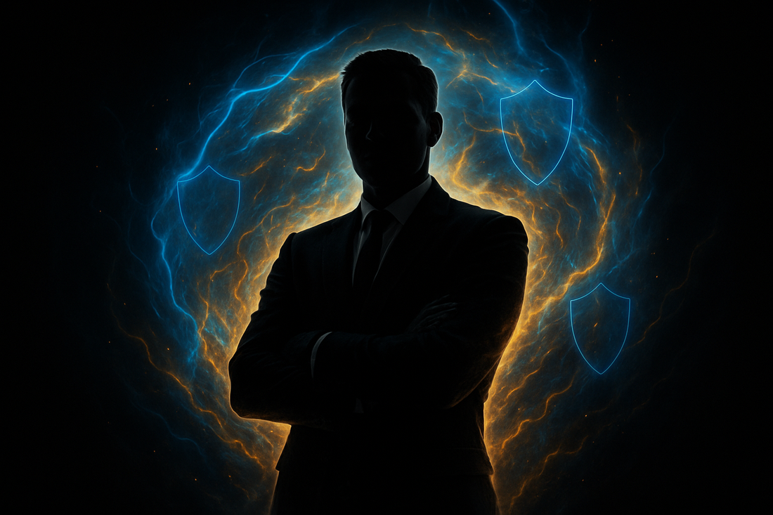 Confident businessman silhouette with energy aura - Why successful men need bulletproof energy healing