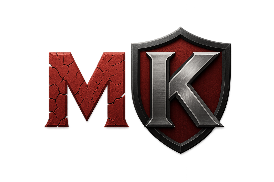 The White Knight MK logo - Mike Kollin's kickboxing fight name shield emblem for Broken to Bulletproof Relationship coaching