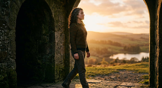 A cinematic, emotional photograph of a person standing tall and finding their inner strength, stepping out of cool shadows into a calm, warm golden light, representing emotional recovery, healing from manipulation, and reclaiming personal confidence.