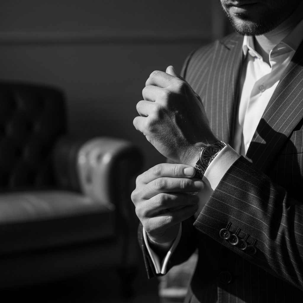 Man in a tailored suit representing masculine frame control and seduction power.
