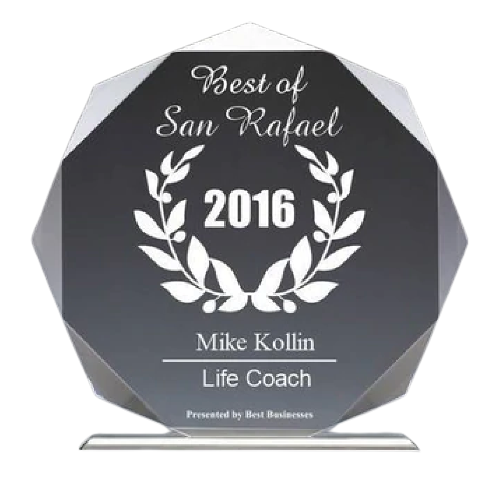 Mike Kollin 2016 Best of San Rafael Life Coaching Award - crystal glass award with engraved text