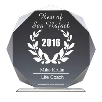 Mike Kollin 2016 Best of San Rafael Life Coaching Award - crystal glass award with engraved text